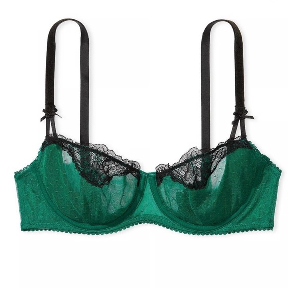 Victoria's Secret Wicked Unlined Dotted Mesh Balconette Bra- Green Black (38C) - Picture 1 of 16